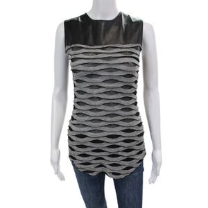 Twenty Womens Sleeveless Round Neck Zip Stripe Knit Tank Top Gray Size XS